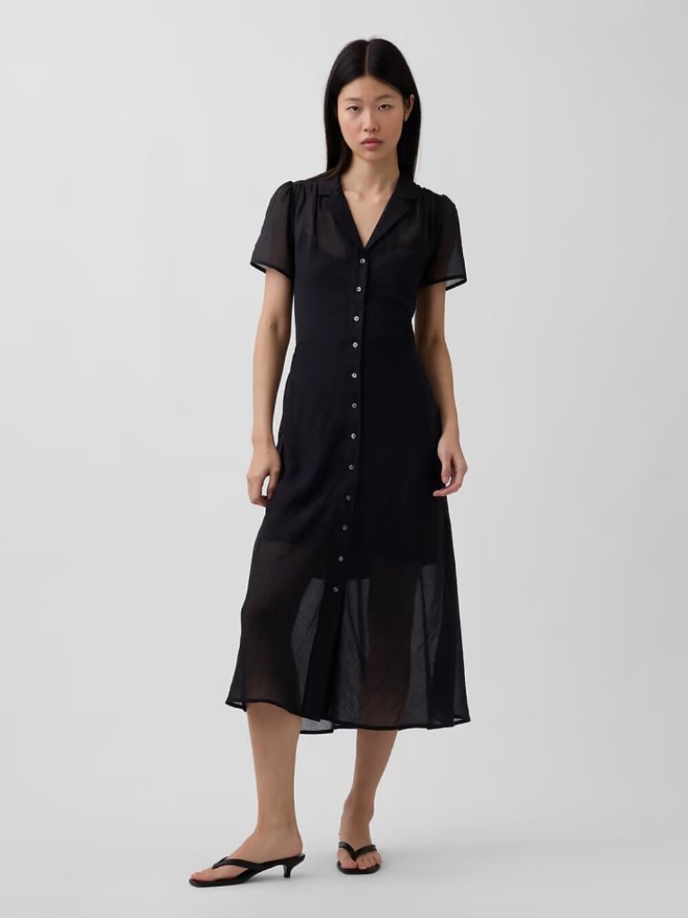 NWT L True Black GAP Sheer Midi Shirtdress Shirt Dress
